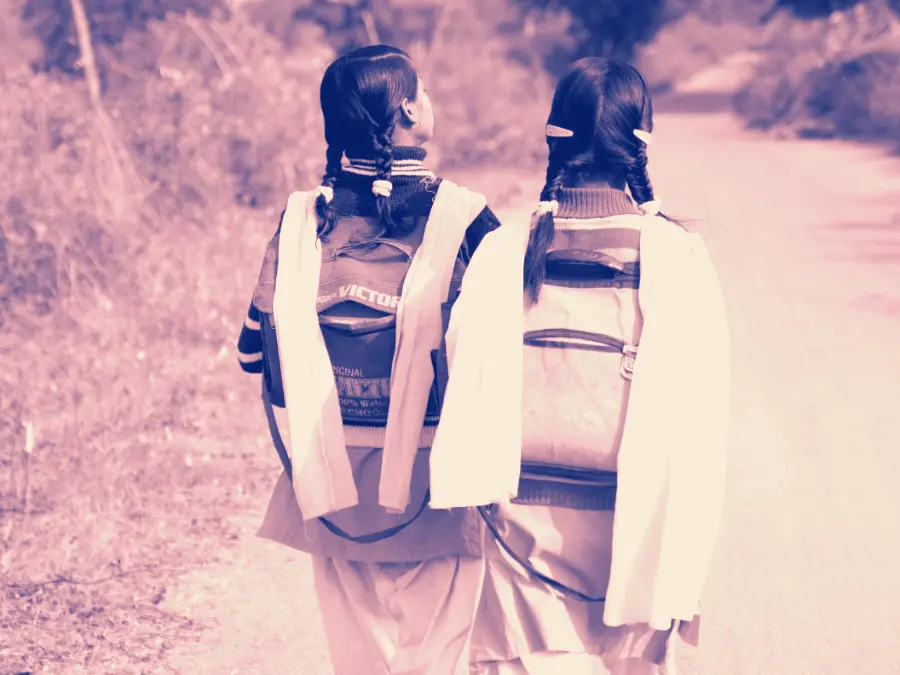 Schoolchildren in uniform on their way to class